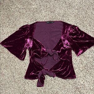 Zara Velvet Tie-Front Top in Rich Purple